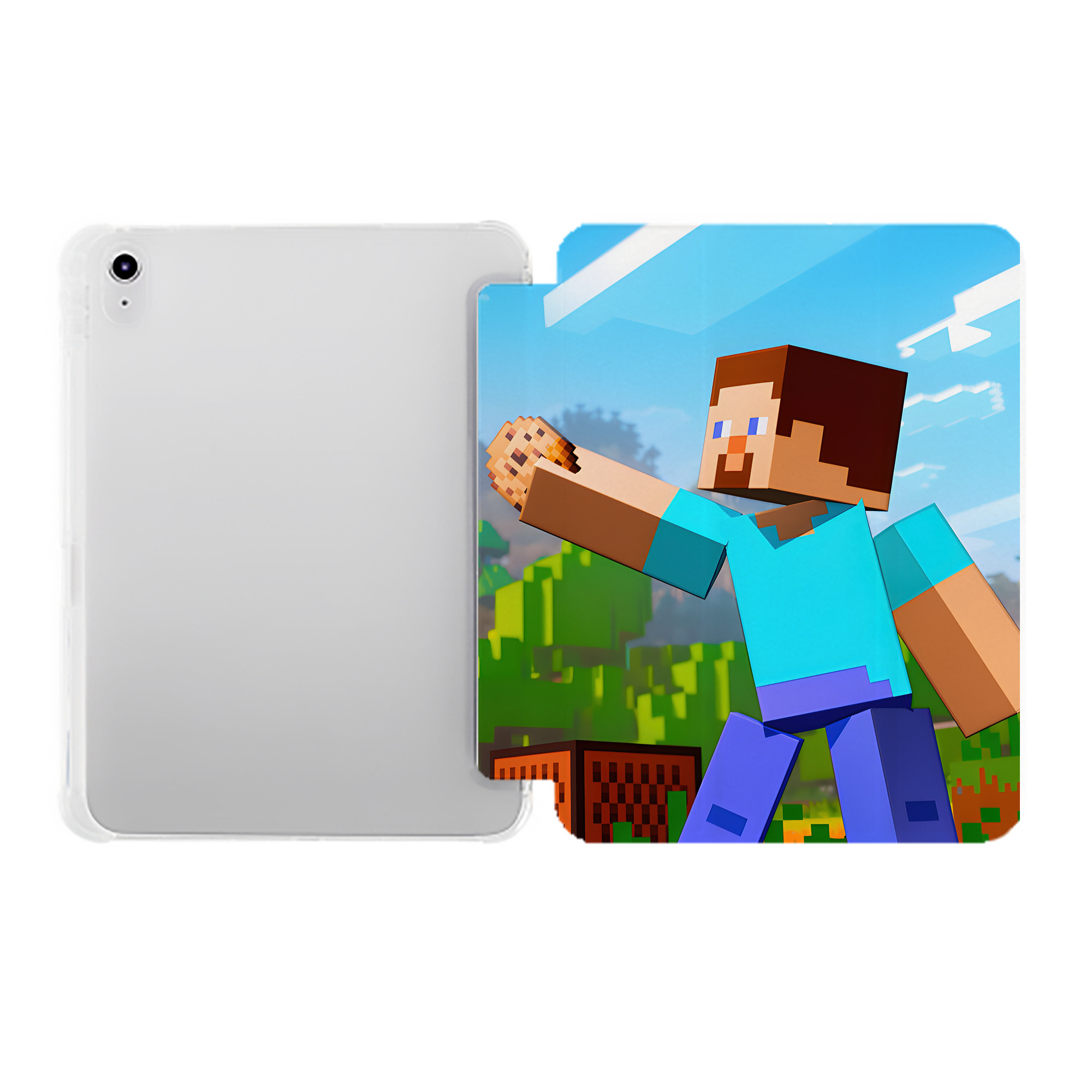 （画像用） マインクラフト ブロックの世界 Minecraft MC Block world IPad ケース ペン収納付き 三つ折りスタンド PUレザー×シリコン 対応機種9.5/10.5/10.9インチ